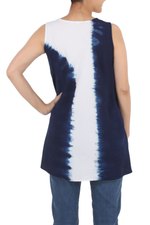 Tie-dyed cotton tunic, 'Flowing' - Indigo White Vertical Stripe Tie-Dye Sleeveless Cotton Tunic