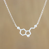 Sterling silver pendant necklace, 'Sparkling Serotonin' - Sterling Silver Modern Serotonin Molecule Pendant Necklace