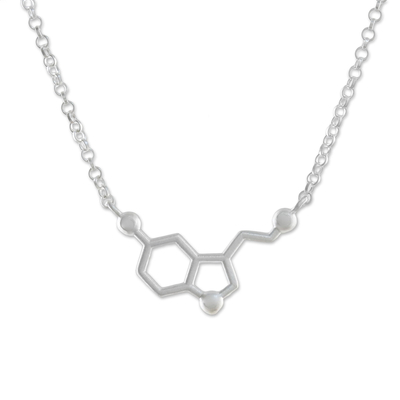 Sterling Silver Modern Serotonin Molecule Pendant Necklace