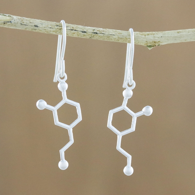 Sterling silver dangle earrings, 'Chemical of Love' - Sterling Silver Modern Single Hexagon Dangle Earrings