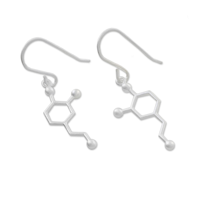 Sterling silver dangle earrings, 'Chemical of Love' - Sterling Silver Modern Single Hexagon Dangle Earrings