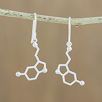 Sterling Silver Modern Double Hexagon Dangle Earrings,'Serotonin'
