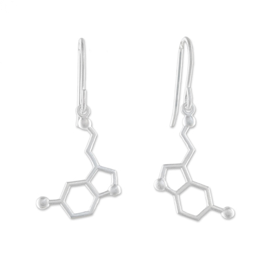 Sterling silver dangle earrings, 'Serotonin' - Sterling Silver Modern Double Hexagon Dangle Earrings