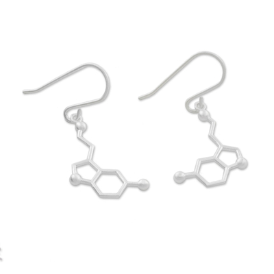 Sterling silver dangle earrings, 'Serotonin' - Sterling Silver Modern Double Hexagon Dangle Earrings