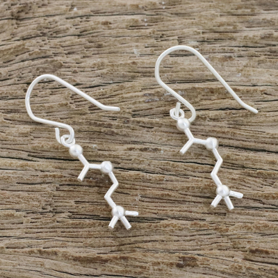Sterling silver dangle earrings, 'Modern Science' - Handcrafted Modern Molecule Sterling Silver Dangle Earrings
