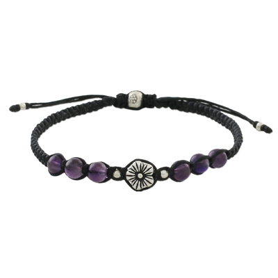 Amethyst beaded bracelet, 'Calm and Tranquil' - Floral Amethyst and Karen Silver Beaded Bracelet