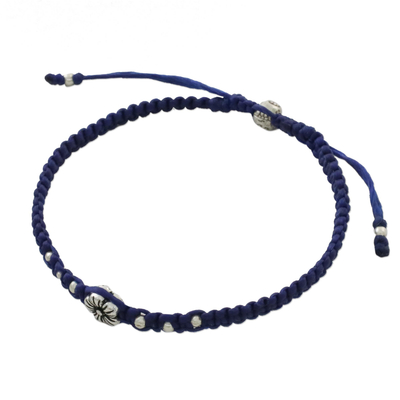 Makramee-Armband aus silbernen Perlen - Florales Hill Tribe Silberperlenarmband aus Thailand