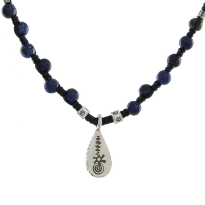 Lapis lazuli beaded pendant necklace, 'Lapis Destiny' - Lapis Lazuli Beaded Pendant Necklace with Hill Tribe Silver