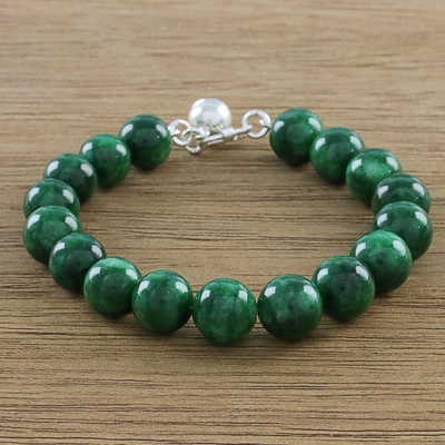 Armband aus Quarzperlen - Grünes Quarz-Perlenarmband mit Glocke aus Thailand