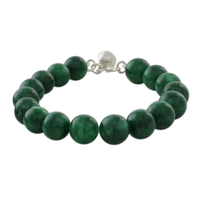 Quartz beaded bracelet, 'Voice of the Jungle' - Green Quartz Beaded Bracelet with Bell from Thailand