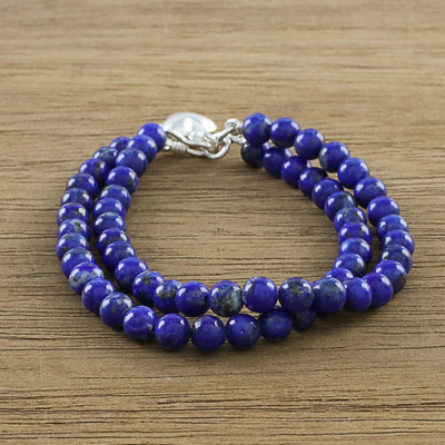 Lapis lazuli beaded bracelet, 'Seaside Love' - Lapis Lazuli Beaded Bracelet from Thailand