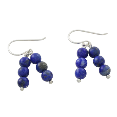 Lapis lazuli beaded dangle earrings, 'Midnight Mood' - Lapis Lazuli Beaded Dangle Earrings from Thailand