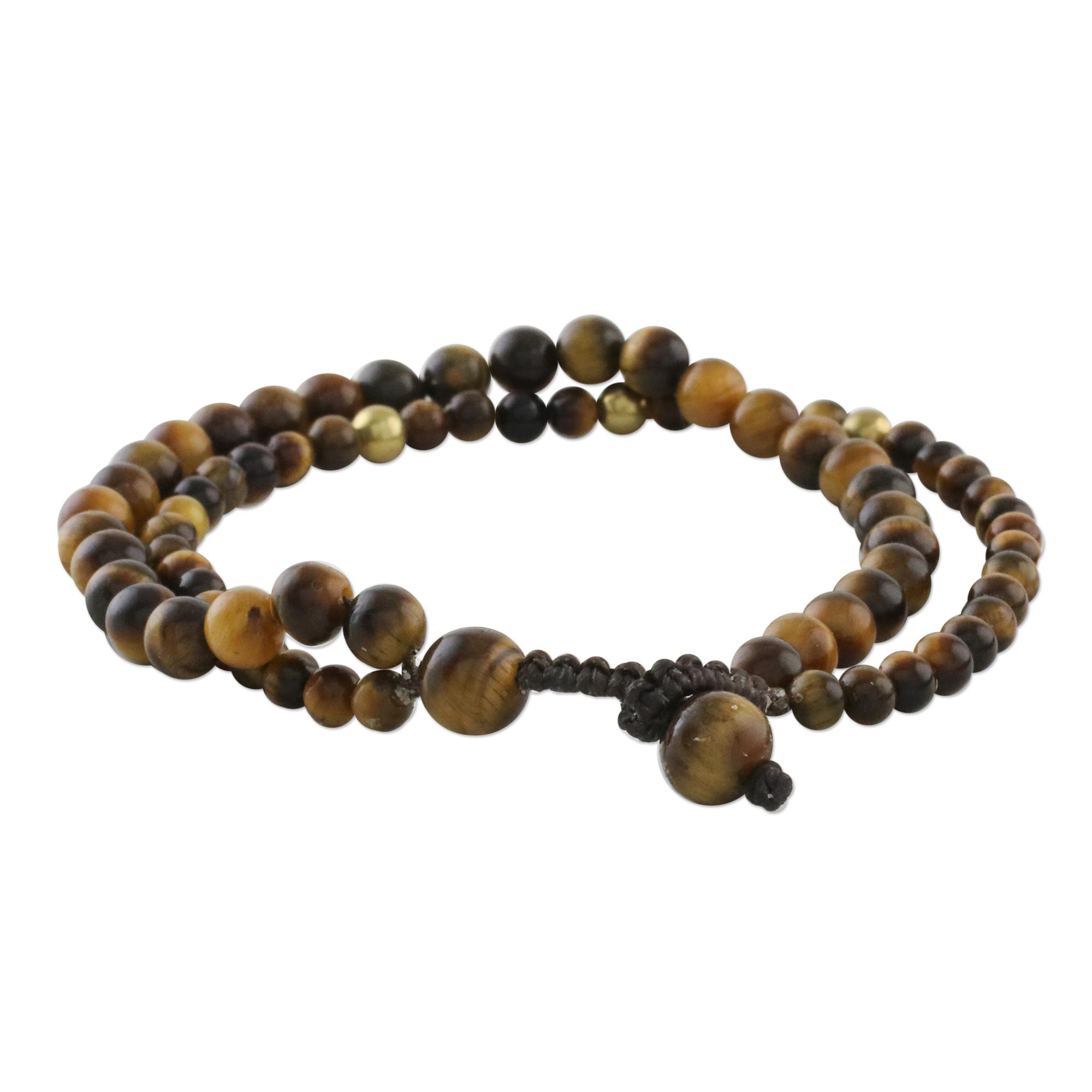 Adjustable Tiger's Eye Beaded Bracelet from Thailand - Double Beauty ...