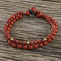 Pulsera con cuentas de Jasper, 'Double Beauty' - Pulsera con cuentas de Jasper ajustable de Tailandia