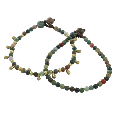 Agate beaded bracelets, 'Beautiful Forever' (pair) - Agate Beaded Bracelets from Thailand (Pair)