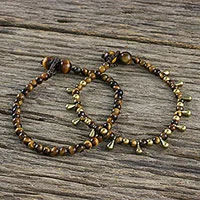 Tiger's eye beaded bracelets, 'Beautiful Forever' (pair)