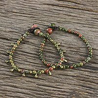 Unakite beaded bracelets, 'Beautiful Forever' (pair) - Unakite Beaded Bracelets from Thailand (Pair)