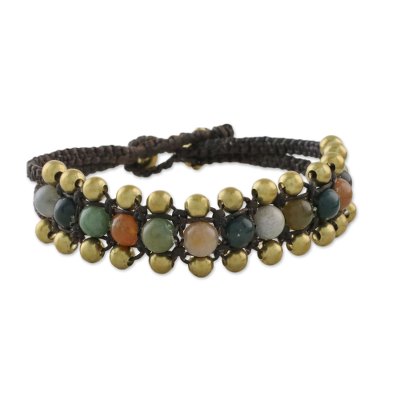 Agate beaded wristband bracelet, 'Natural Voice' - Agate Beaded Wristband Bracelet from Thailand