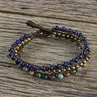 Agate and lapis lazuli beaded bracelet, 'Lovely Voice' - Agate and Lapis Lazuli Beaded Bracelet from Thailand