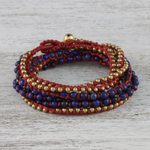 Lapis lazuli beaded wrap bracelet, 'Boho Dream' - Lapis Lazuli and Brass Beaded Wrap Bracelet