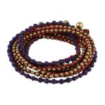 Lapis lazuli beaded wrap bracelet, 'Boho Dream' - Lapis Lazuli and Brass Beaded Wrap Bracelet