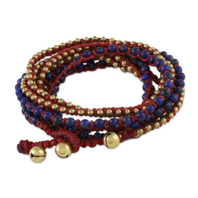 Lapis lazuli beaded wrap bracelet, 'Boho Dream' - Lapis Lazuli and Brass Beaded Wrap Bracelet