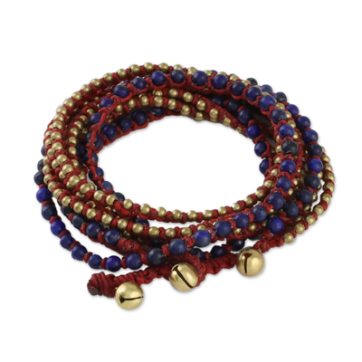 Lapis lazuli beaded wrap bracelet, 'Boho Dream' - Lapis Lazuli and Brass Beaded Wrap Bracelet