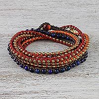 Pulsera envolvente con cuentas de lapislázuli, 'Bohemian Bells' - Pulsera envolvente con cuentas Boho Lapislázuli de Tailandia