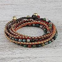 Wickelarmband mit Achatperlen, „Boho Holiday“ – Boho-Wickelarmband mit Achatperlen aus Thailand