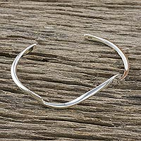 Wave Motif Sterling Silver Cuff Bracelet from Thailand,'Wandering Wave'