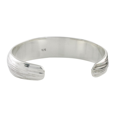 Sterling silver cuff bracelet, 'Relaxing Day' - Etched Motif Sterling Silver Cuff Bracelet from Thailand