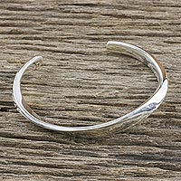 Sterling silver cuff bracelet, 'Space Wave' - Wavy Sterling Silver Cuff Bracelet from Thailand