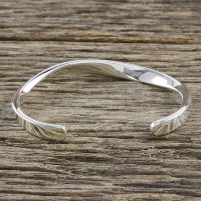 Sterling silver cuff bracelet, 'Space Wave' - Wavy Sterling Silver Cuff Bracelet from Thailand