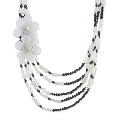 Multi-gemstone beaded necklace, 'Romance Night' - Multi-Gemstone Beaded Floral Necklace from Thailand