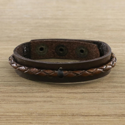 Pulsera de pulsera de cuero - Pulsera de cuero hecha a mano en marrón de Tailandia
