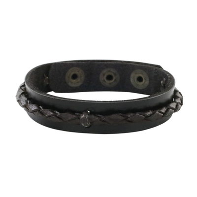 Handmade Leather Wristband Bracelet in Dark Brown