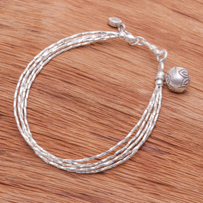 Silver beaded bracelet, 'Karen Rivers' - Karen Silver Beaded Bracelet from Thailand