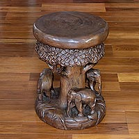 Wood stool, 'Around the Tree in Brown'