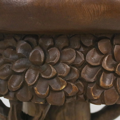 Wood stool, 'Around the Tree in Brown' - Wood Stool of Elephants Around a Tree in Brown from Thailand