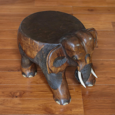 Wood stool, Elephant Relaxation in Brown (11.5 inch)