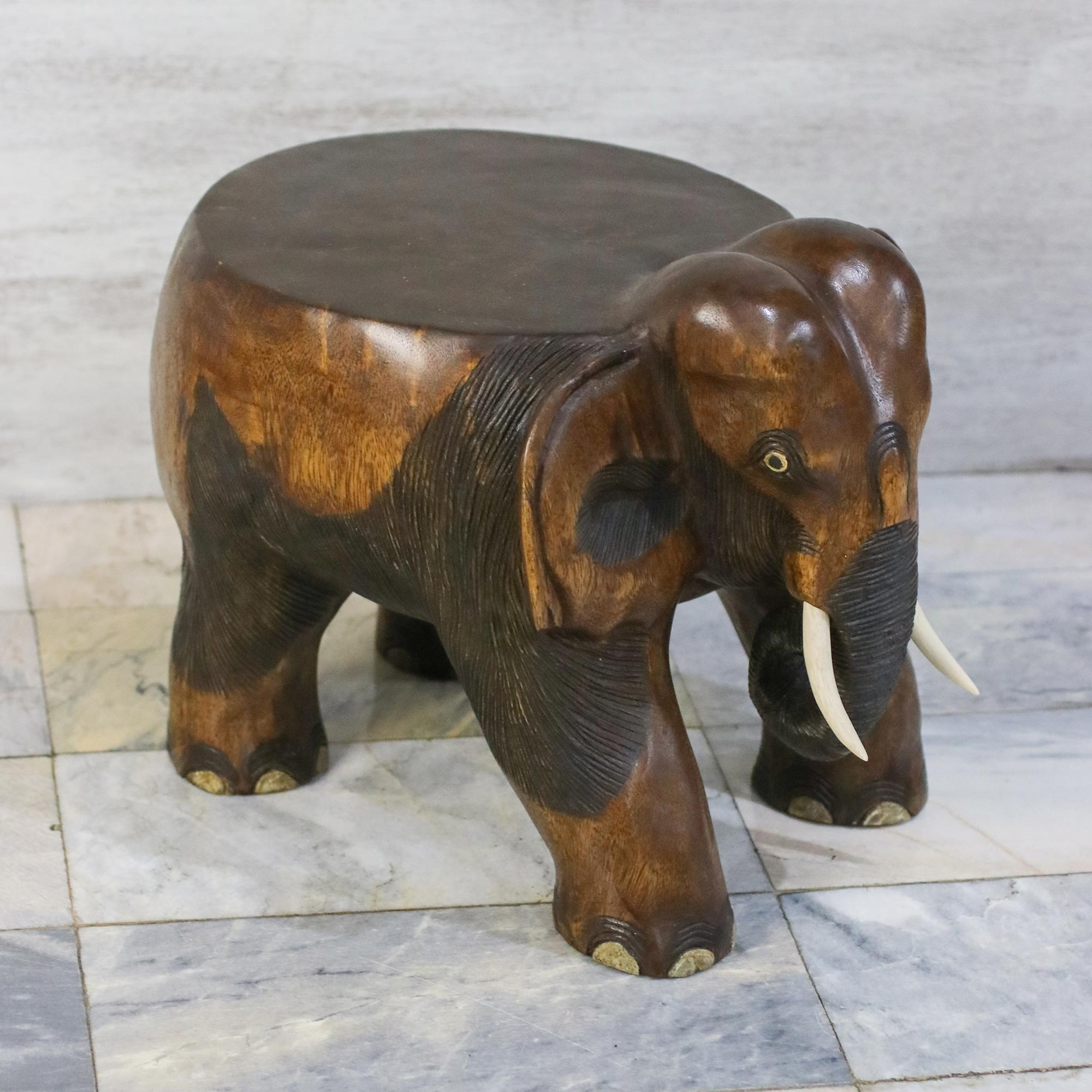 Wood Elephant Stool in Brown from Thailand (11.5 Inch) - Elephant ...