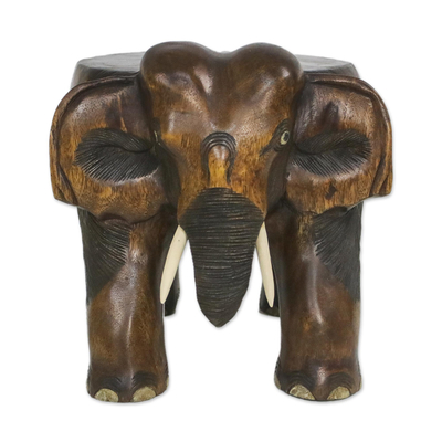 Taburete de madera, (11,5 pulgadas) - Taburete de elefante de madera en marrón de Tailandia (11,5 pulgadas)