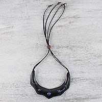 Lapis lazuli and leather necklace, 'Natural Flair' - Lapis Lazuli and Leather Adjustable Pendant Necklace