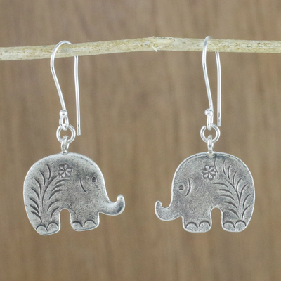 Silver dangle earrings, Elephant Flower