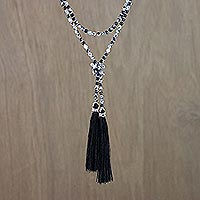 Featured review for Agate beaded lariat necklace, Festive Holiday in Black