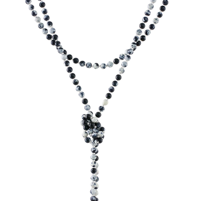 Agate beaded lariat necklace, 'Festive Holiday in Black' - Agate Beaded Lariat Necklace in Black from Thailand