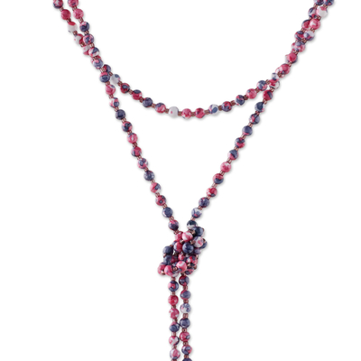 Lariat-Halskette aus Achatperlen - Lariat-Halskette mit Achatperlen in Dunkelrot aus Thailand