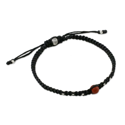 Makramee-Armband mit Jaspisperlen, 'Single Bead'. - Makramee-Armband mit Jaspisperlen aus Thailand