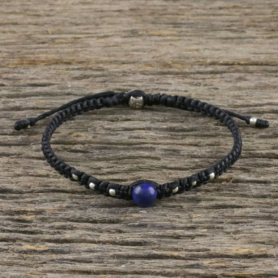 Lapis lazuli beaded macrame bracelet, Single Bead