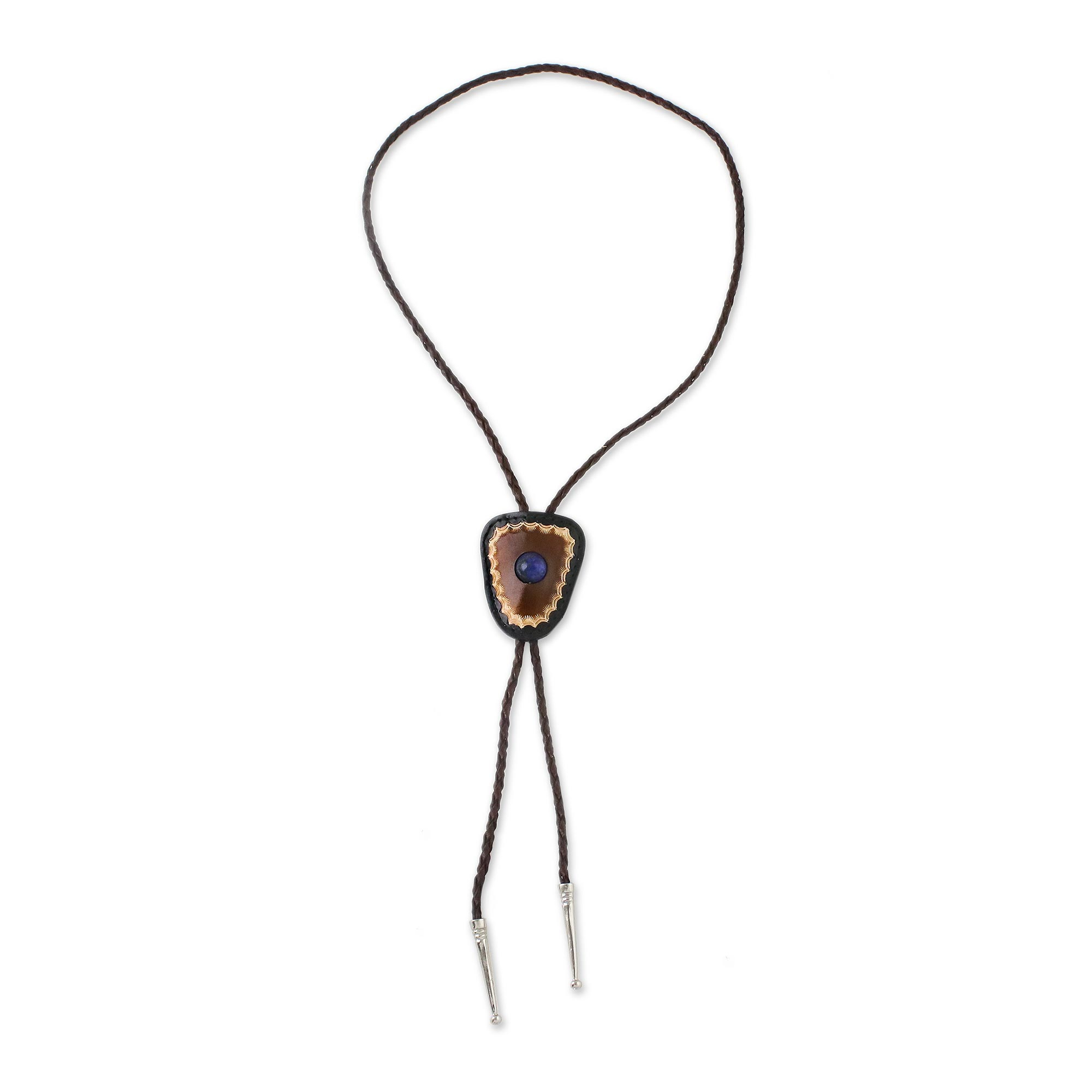 Western Style Leather Bolo Tie with Lapis Lazuli Accent - Hip Cowboy ...